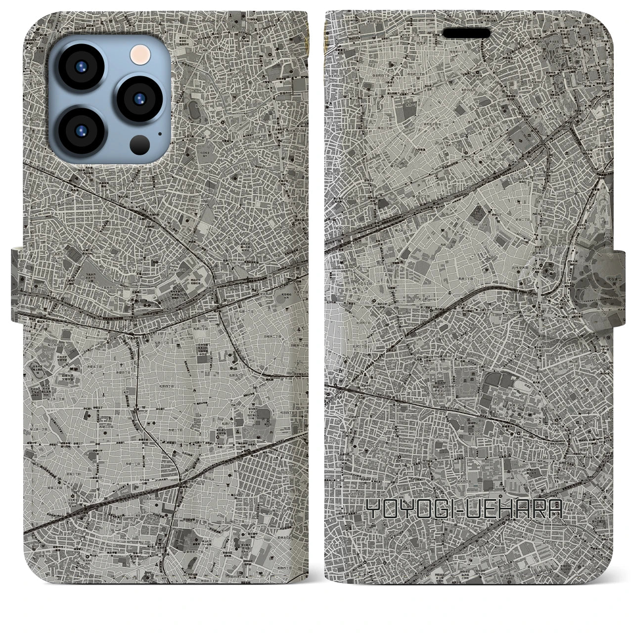【代々木上原(東京都)】地図柄iPhoneケース(手帳タイプ)モノトーン・iPhone 13 Pro Max 用