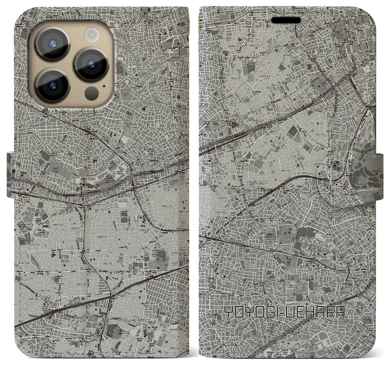 【代々木上原(東京都)】地図柄iPhoneケース(手帳タイプ)モノトーン・iPhone 14 Pro Max 用