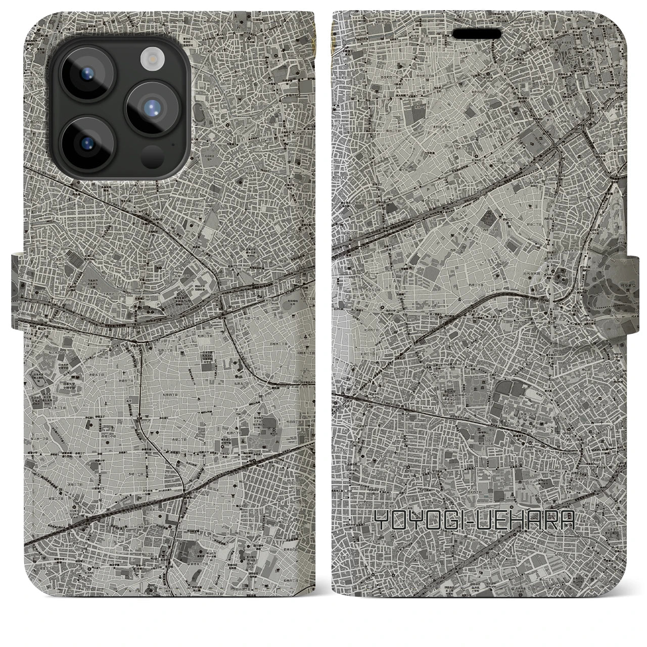 【代々木上原(東京都)】地図柄iPhoneケース(手帳タイプ)モノトーン・iPhone 15 Pro Max 用
