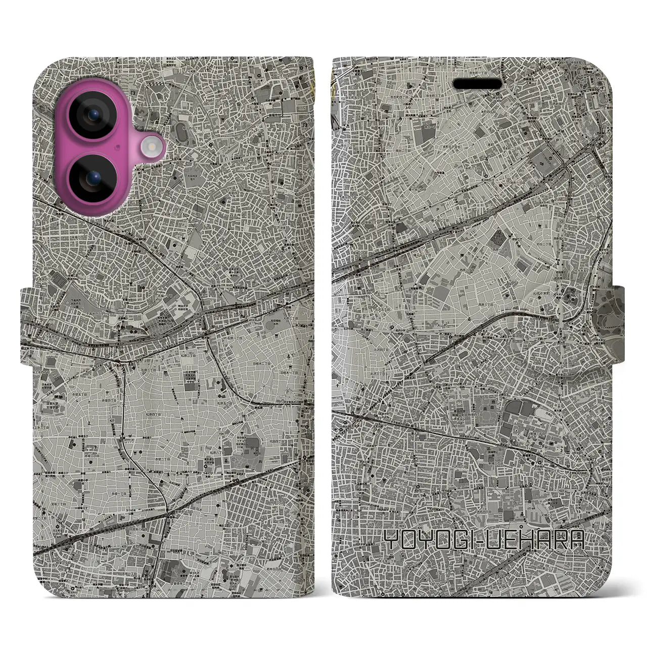 【代々木上原(東京都)】地図柄iPhoneケース(手帳タイプ)モノトーン・iPhone 16 Pro 用