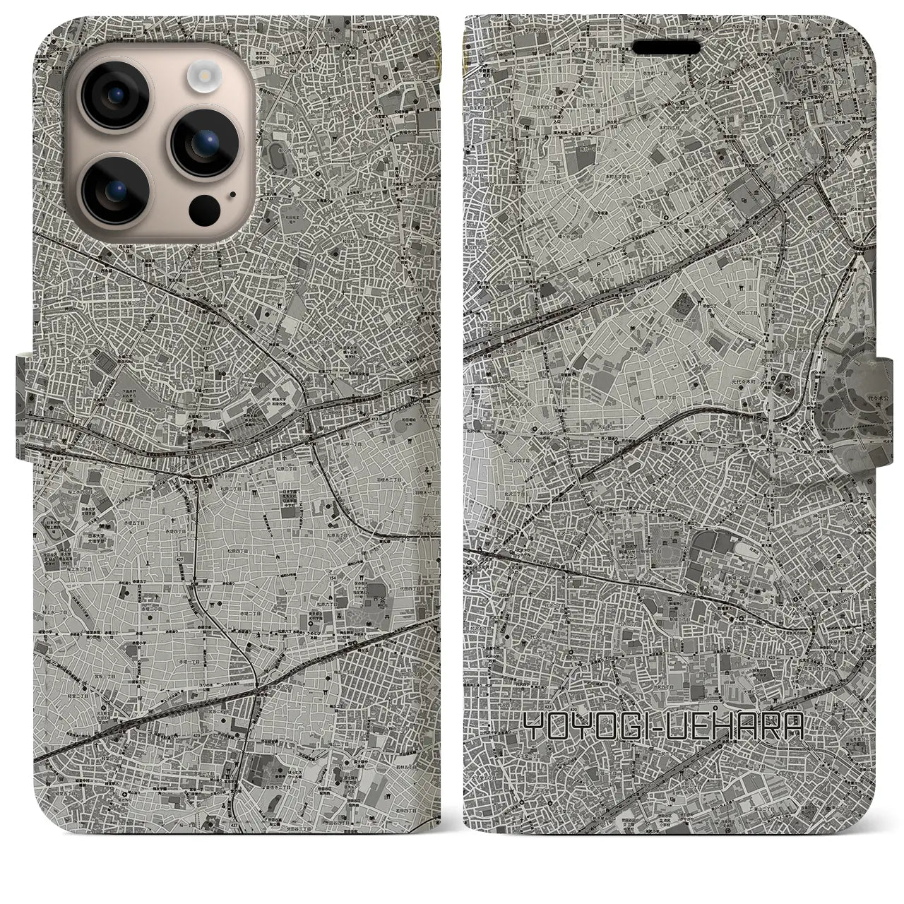 【代々木上原(東京都)】地図柄iPhoneケース(手帳タイプ)モノトーン・iPhone 16 Plus 用