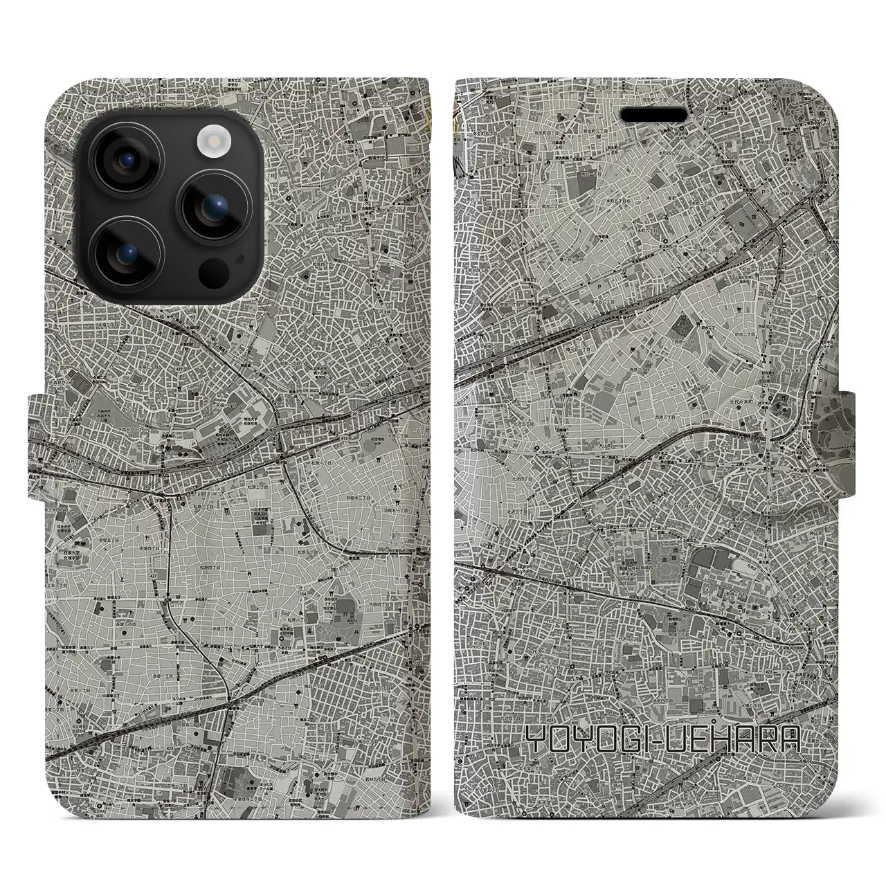【代々木上原(東京都)】地図柄iPhoneケース(手帳タイプ)モノトーン・iPhone 16 用