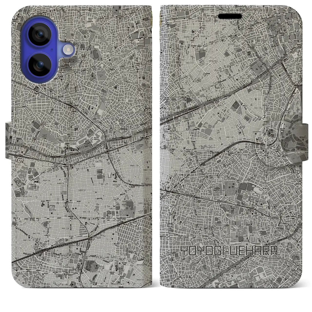 【代々木上原(東京都)】地図柄iPhoneケース(手帳タイプ)モノトーン・iPhone 16 Pro Max 用
