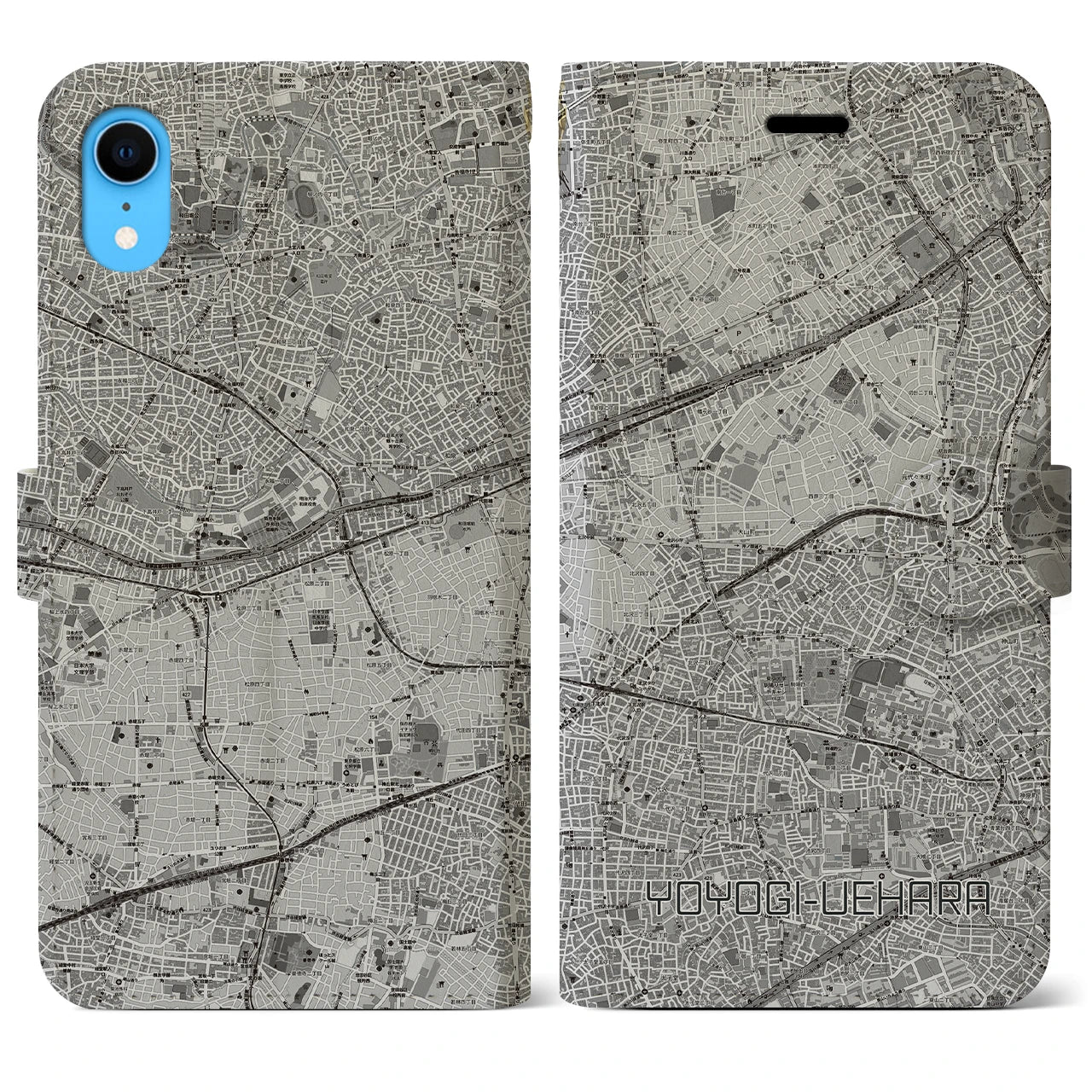 【代々木上原(東京都)】地図柄iPhoneケース(手帳タイプ)モノトーン・iPhone XR 用