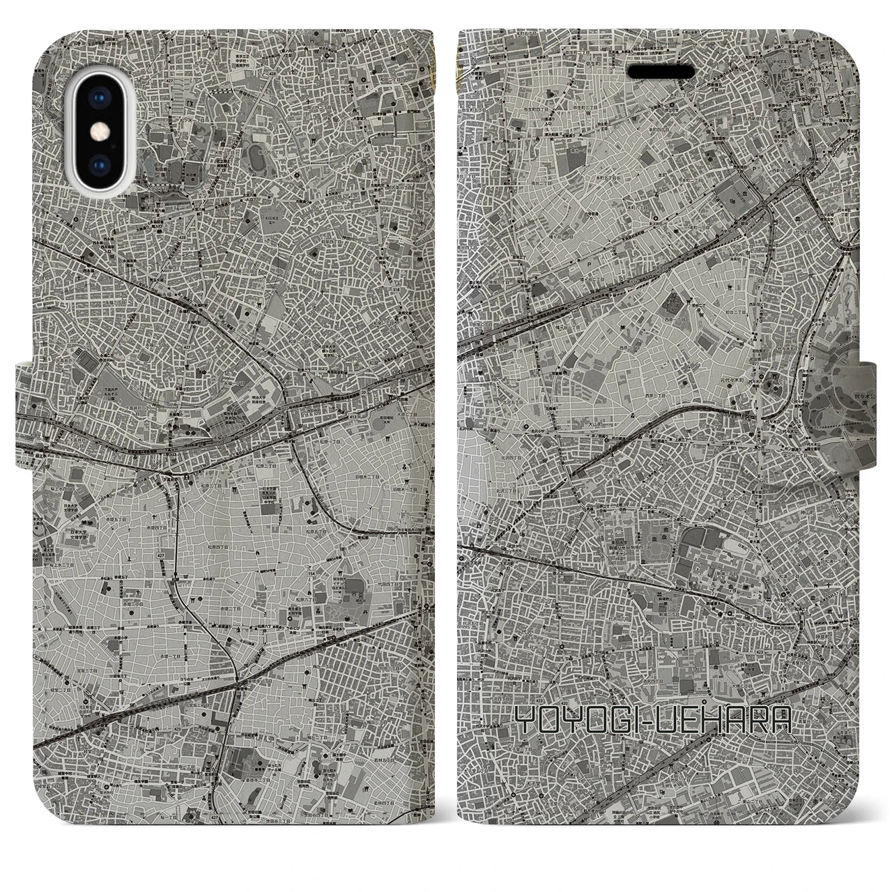 【代々木上原(東京都)】地図柄iPhoneケース(手帳タイプ)モノトーン・iPhone XS Max 用