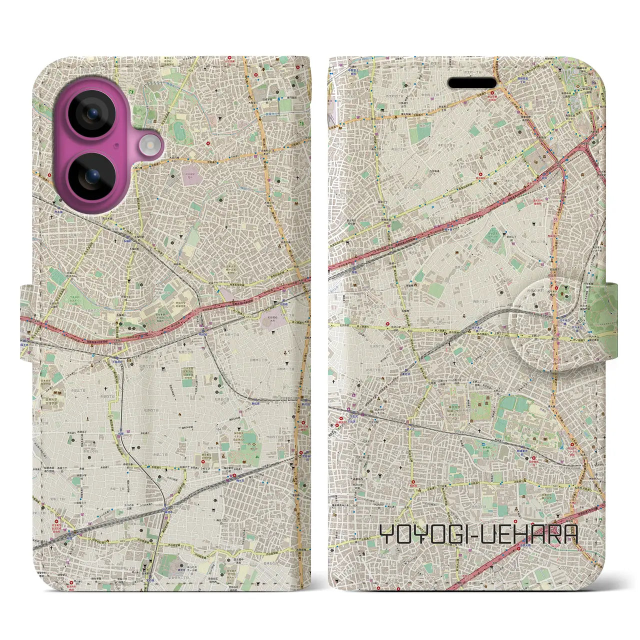 【代々木上原(東京都)】地図柄iPhoneケース(手帳タイプ)ナチュラル・iPhone 16 Pro 用