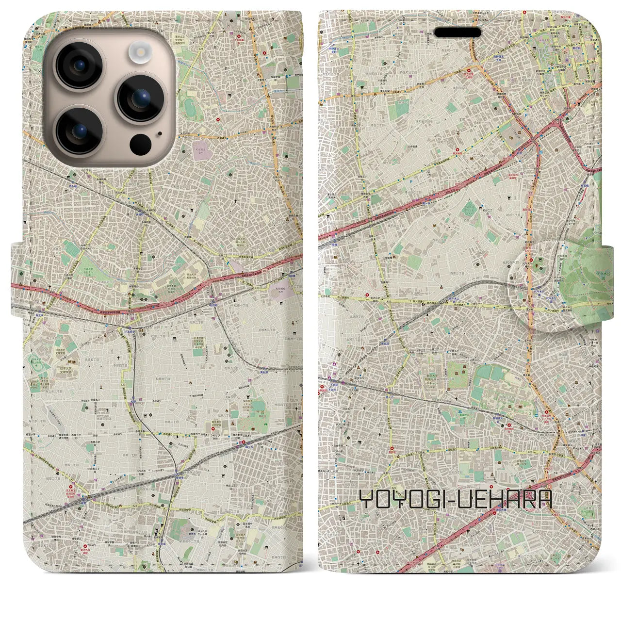 【代々木上原(東京都)】地図柄iPhoneケース(手帳タイプ)ナチュラル・iPhone 16 Plus 用