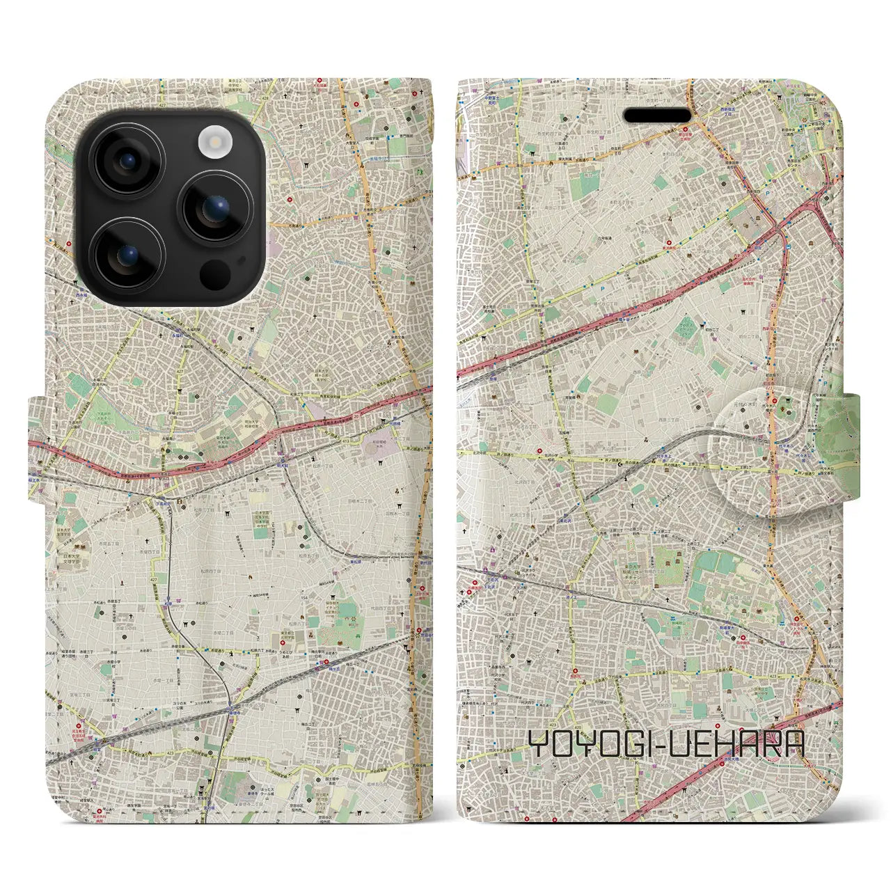 【代々木上原(東京都)】地図柄iPhoneケース(手帳タイプ)ナチュラル・iPhone 16 用