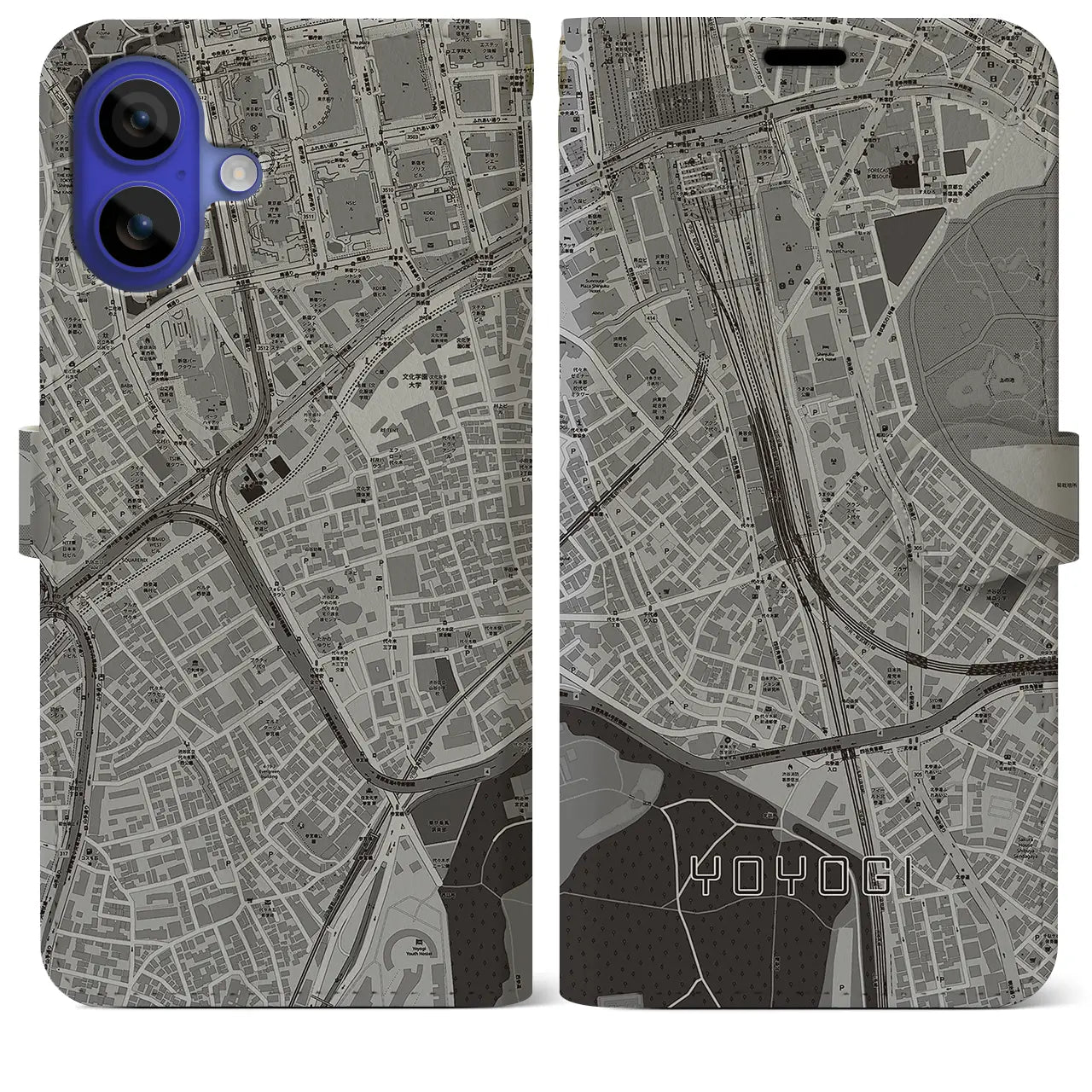 【代々木2(東京都)】地図柄iPhoneケース(手帳タイプ)モノトーン・iPhone 16 Pro Max 用
