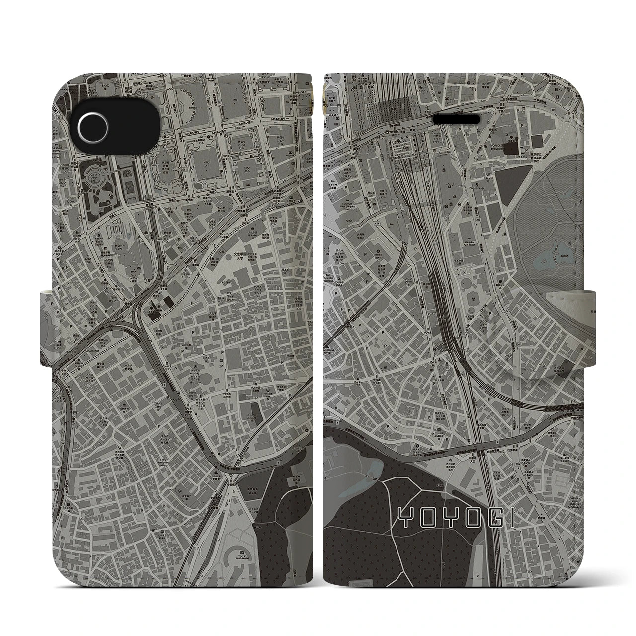 【代々木2(東京都)】地図柄iPhoneケース(手帳タイプ)モノトーン・iPhone SE(第3 / 第2世代) / 8 / 7 / 6s / 6 用