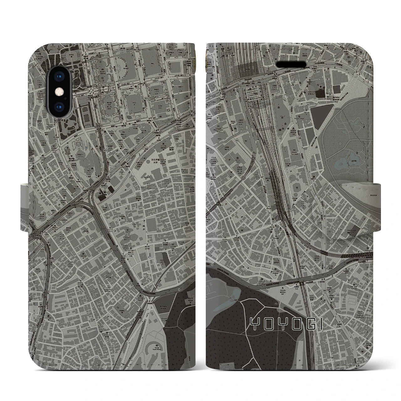 【代々木2(東京都)】地図柄iPhoneケース(手帳タイプ)モノトーン・iPhone XS / X 用