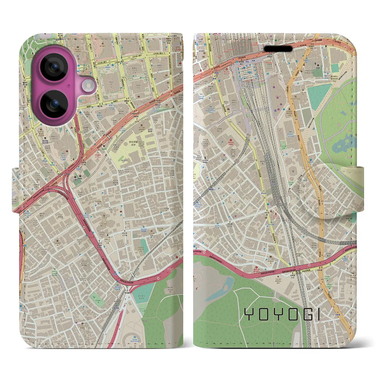 【代々木2(東京都)】地図柄iPhoneケース(手帳タイプ)ナチュラル・iPhone 16 Pro 用