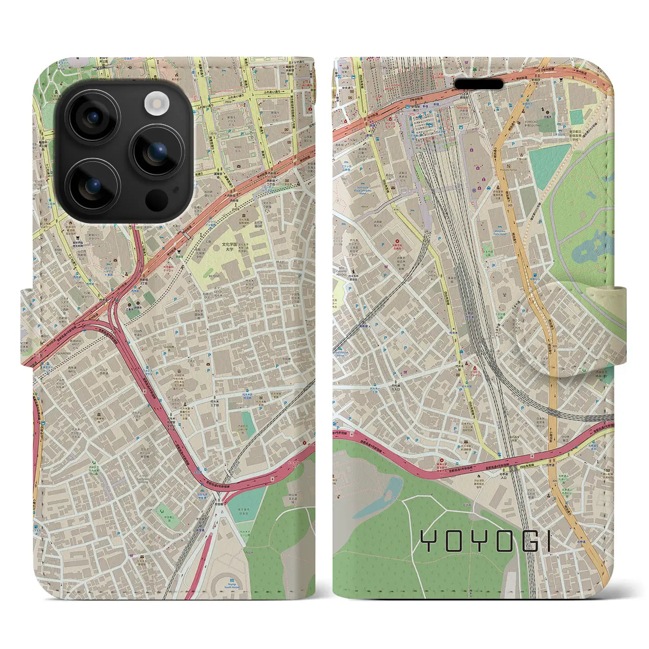 【代々木2(東京都)】地図柄iPhoneケース(手帳タイプ)ナチュラル・iPhone 16 用