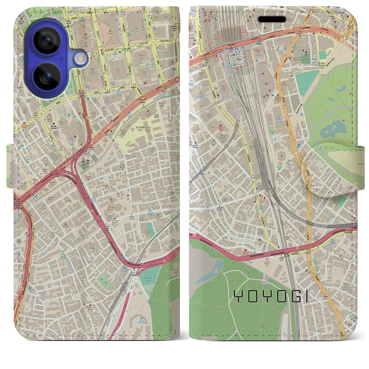 【代々木2(東京都)】地図柄iPhoneケース(手帳タイプ)ナチュラル・iPhone 16 Pro Max 用