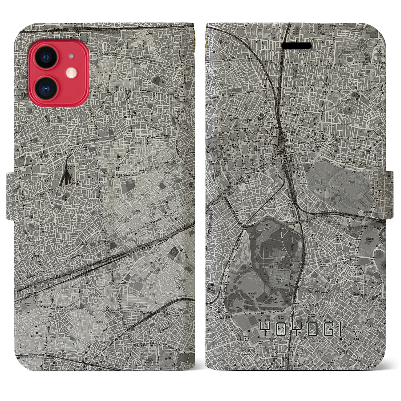【代々木(東京都)】地図柄iPhoneケース(手帳タイプ)モノトーン・iPhone 11 用