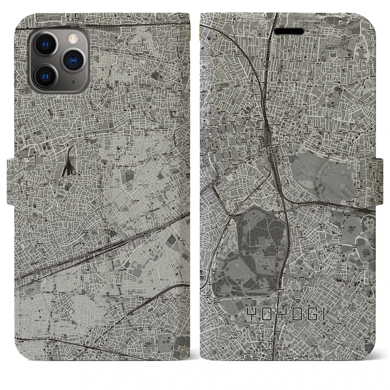【代々木(東京都)】地図柄iPhoneケース(手帳タイプ)モノトーン・iPhone 11 Pro Max 用