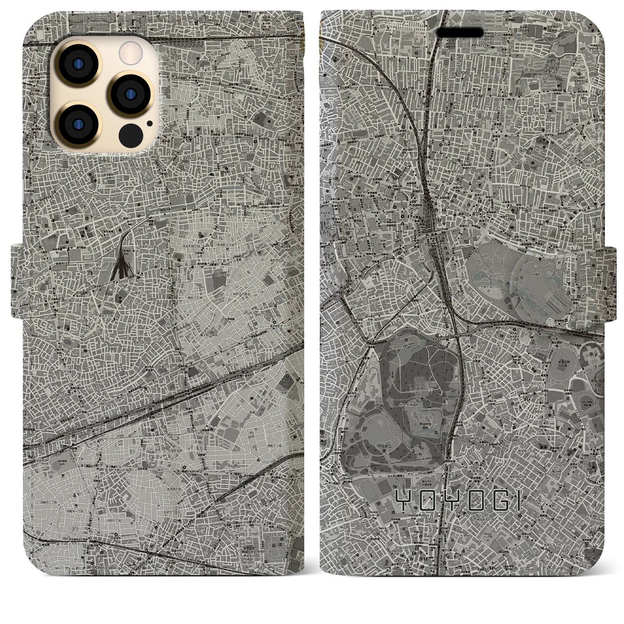 【代々木(東京都)】地図柄iPhoneケース(手帳タイプ)モノトーン・iPhone 12 Pro Max 用