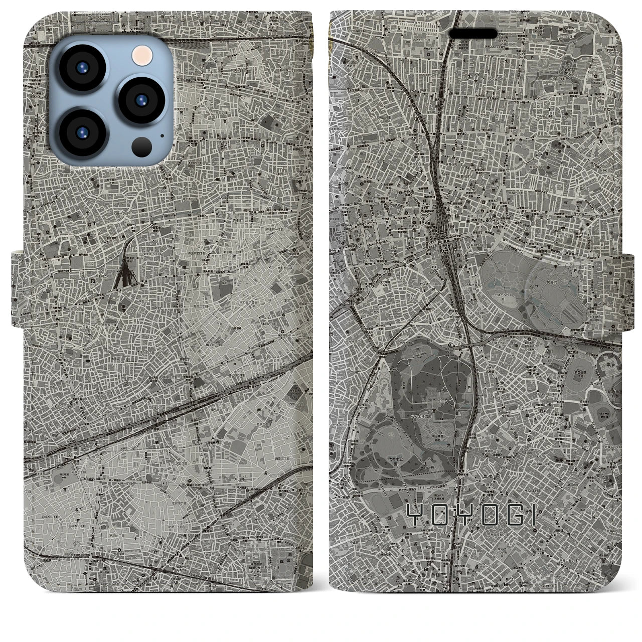 【代々木(東京都)】地図柄iPhoneケース(手帳タイプ)モノトーン・iPhone 13 Pro Max 用