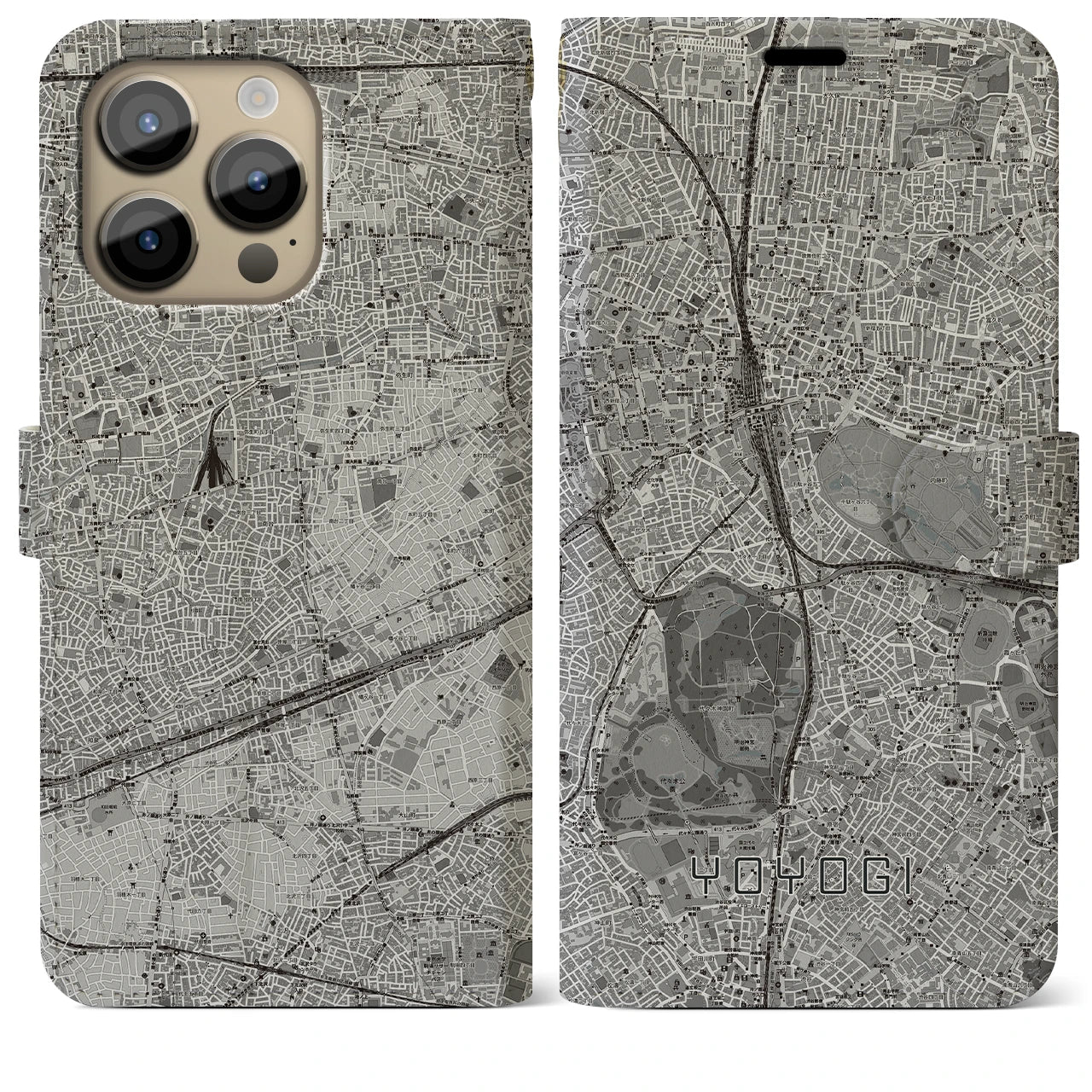 【代々木(東京都)】地図柄iPhoneケース(手帳タイプ)モノトーン・iPhone 14 Pro Max 用
