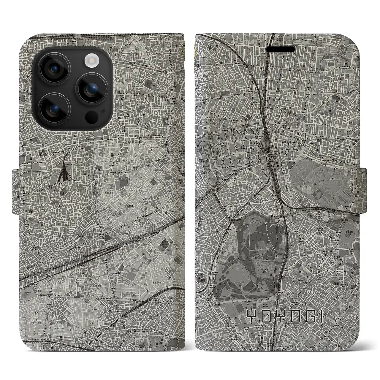 【代々木(東京都)】地図柄iPhoneケース(手帳タイプ)モノトーン・iPhone 16 用
