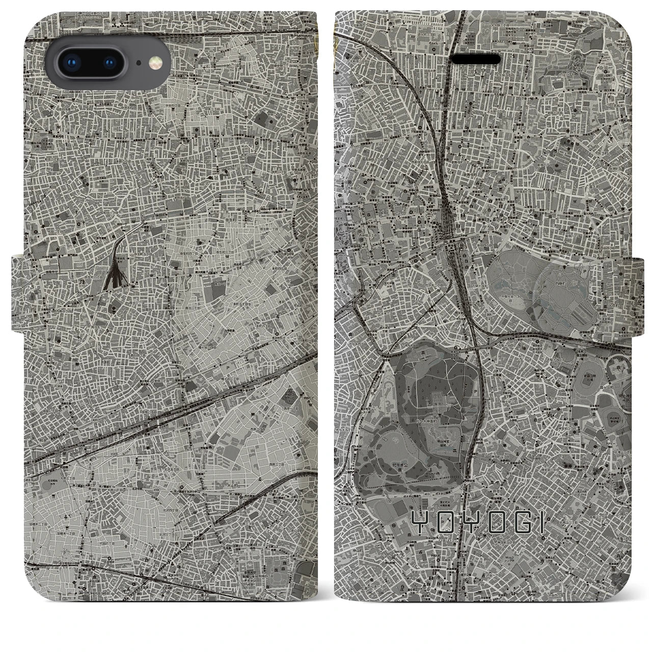 【代々木(東京都)】地図柄iPhoneケース(手帳タイプ)モノトーン・iPhone 8Plus /7Plus / 6sPlus / 6Plus 用