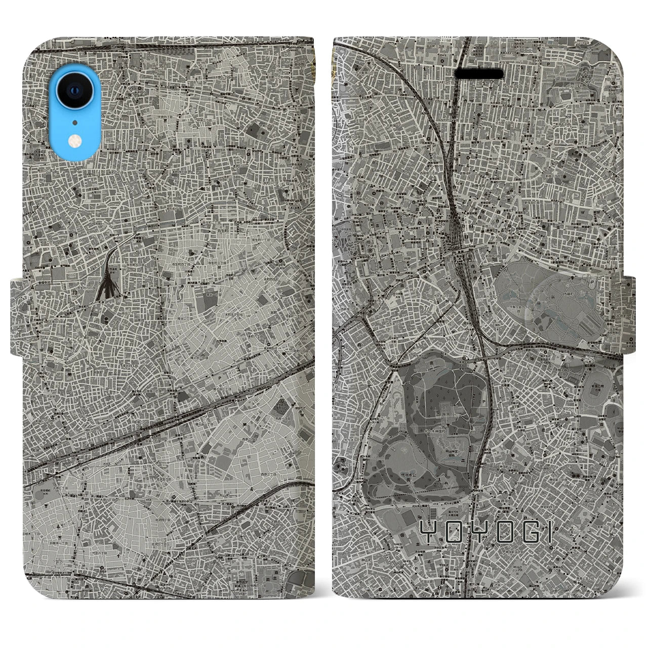 【代々木(東京都)】地図柄iPhoneケース(手帳タイプ)モノトーン・iPhone XR 用