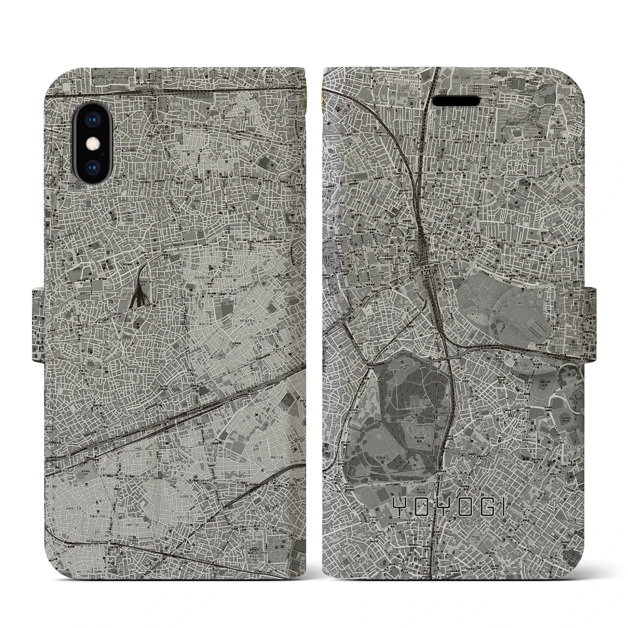 【代々木(東京都)】地図柄iPhoneケース(手帳タイプ)モノトーン・iPhone XS / X 用