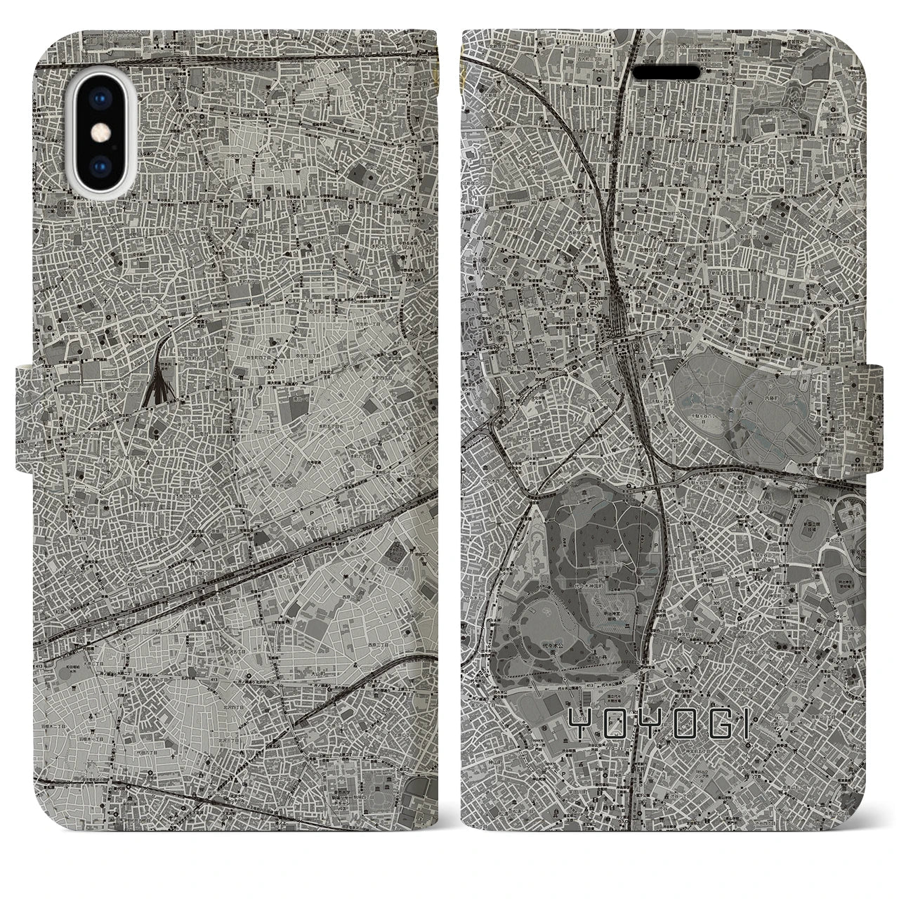 【代々木(東京都)】地図柄iPhoneケース(手帳タイプ)モノトーン・iPhone XS Max 用