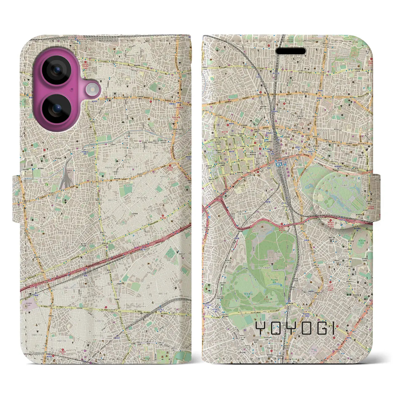 【代々木(東京都)】地図柄iPhoneケース(手帳タイプ)ナチュラル・iPhone 16 Pro 用