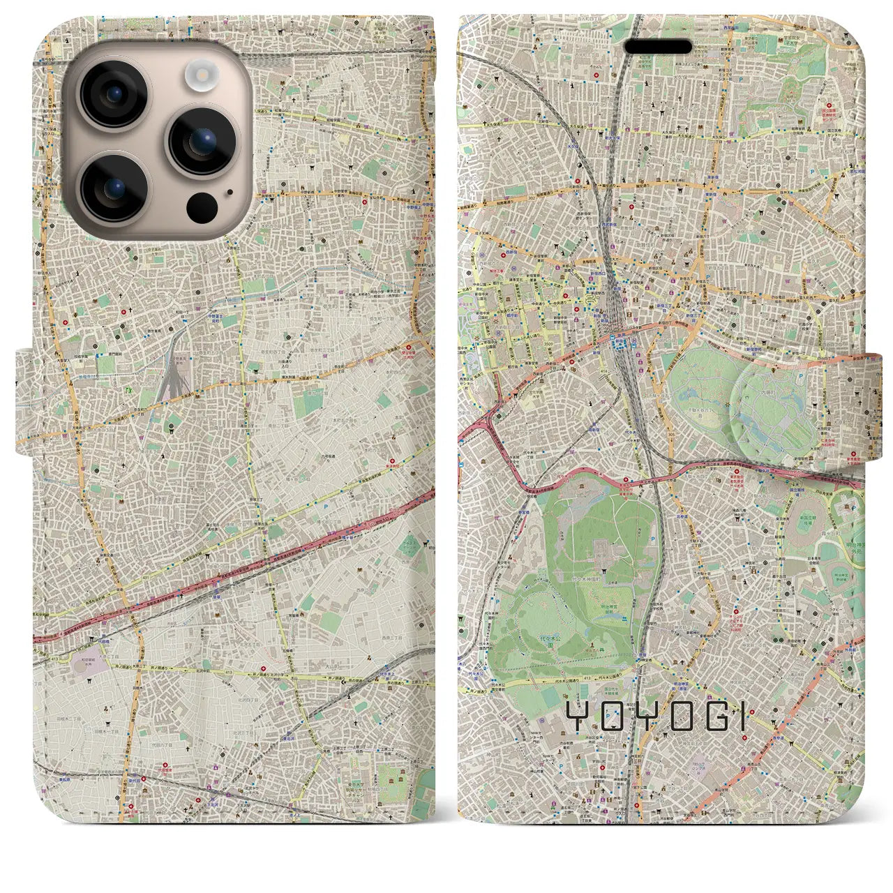 【代々木(東京都)】地図柄iPhoneケース(手帳タイプ)ナチュラル・iPhone 16 Plus 用