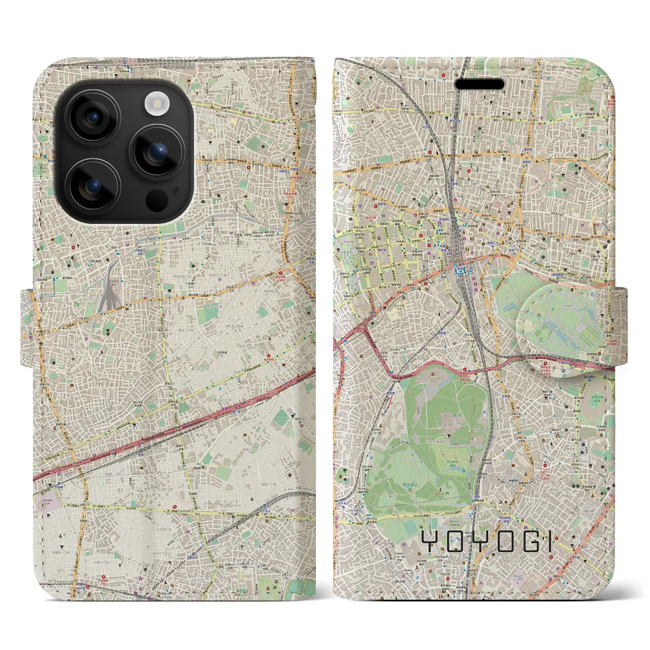 【代々木(東京都)】地図柄iPhoneケース(手帳タイプ)ナチュラル・iPhone 16 用