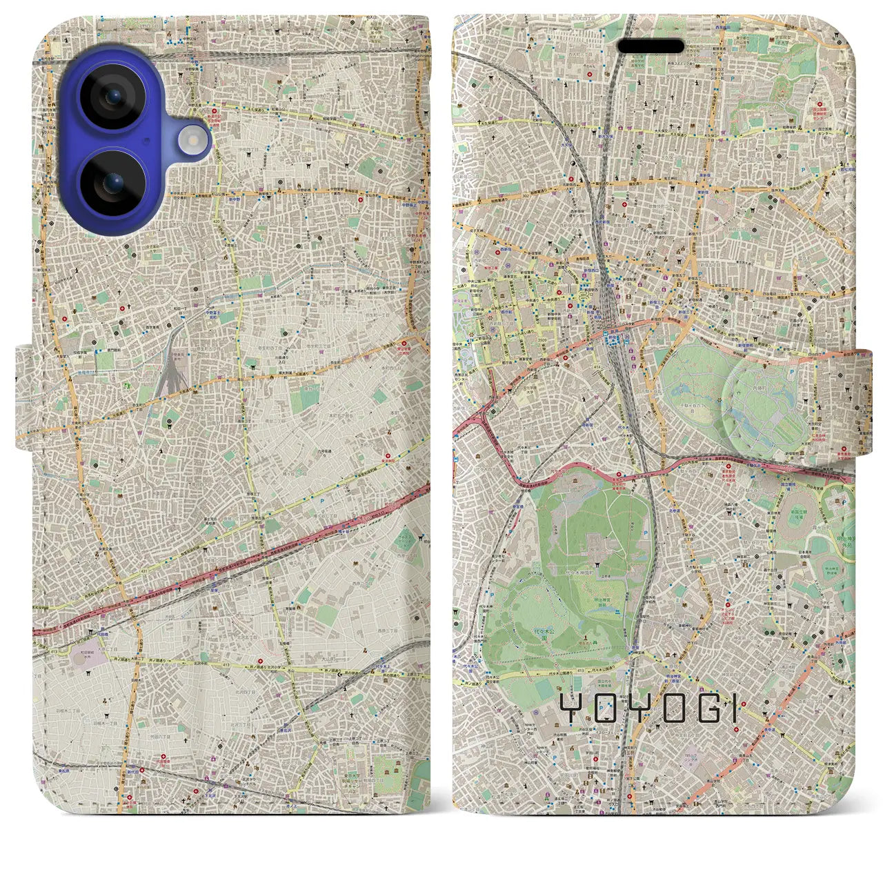 【代々木(東京都)】地図柄iPhoneケース(手帳タイプ)ナチュラル・iPhone 16 Pro Max 用