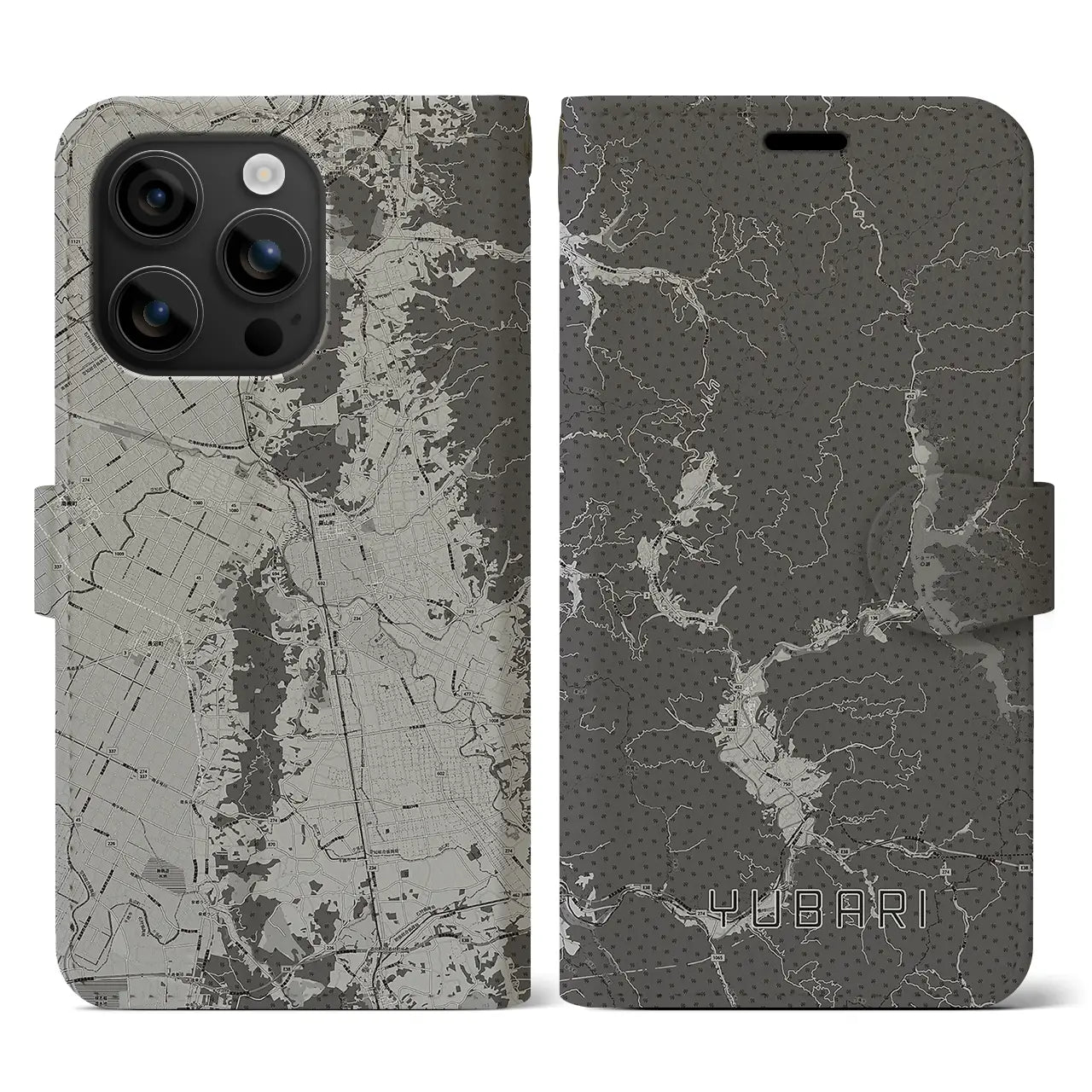 【夕張(北海道)】地図柄iPhoneケース(手帳タイプ)モノトーン・iPhone 16 用