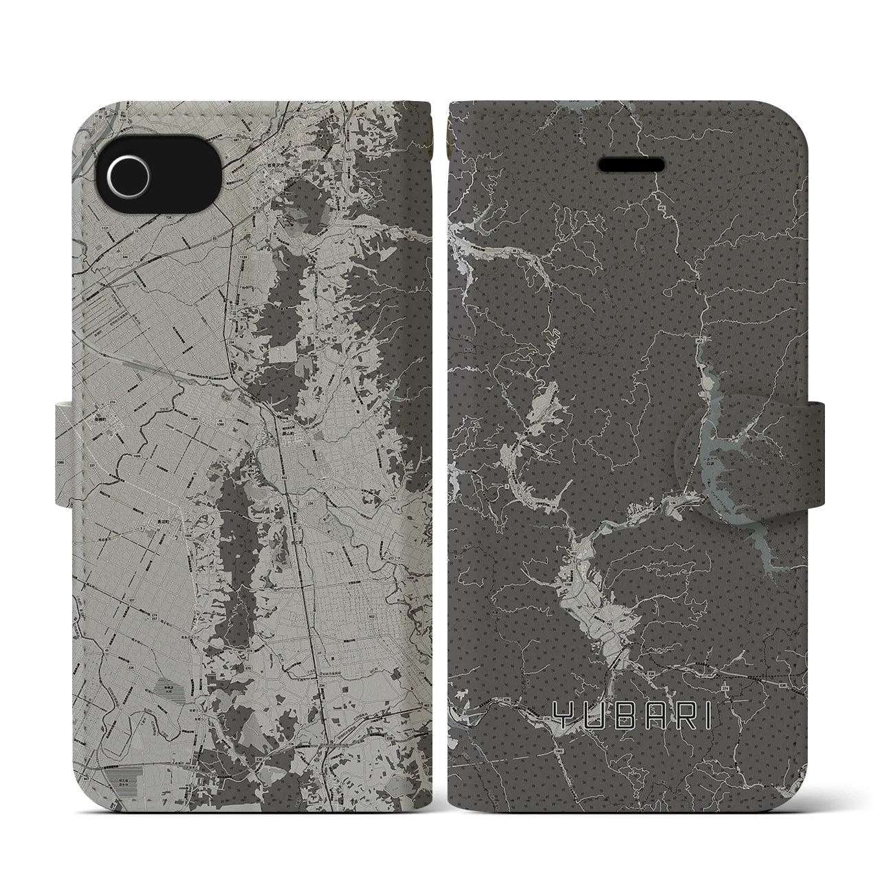 【夕張(北海道)】地図柄iPhoneケース(手帳タイプ)モノトーン・iPhone SE(第3 / 第2世代) / 8 / 7 / 6s / 6 用