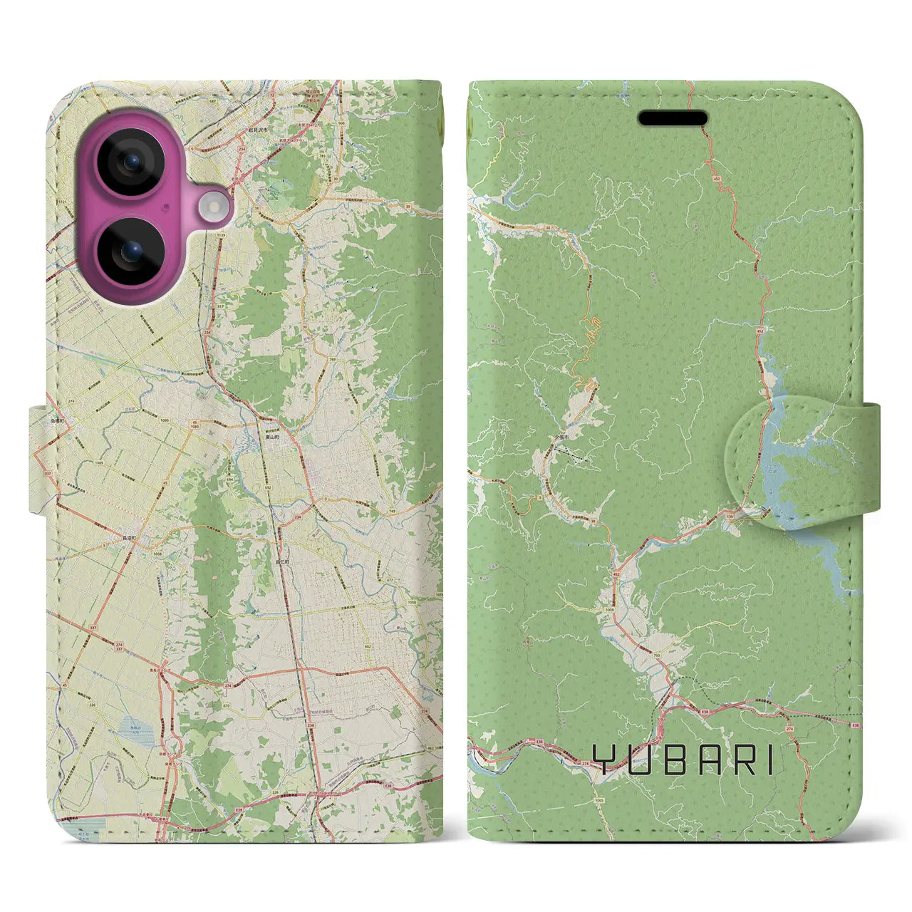 【夕張(北海道)】地図柄iPhoneケース(手帳タイプ)ナチュラル・iPhone 16 Pro 用