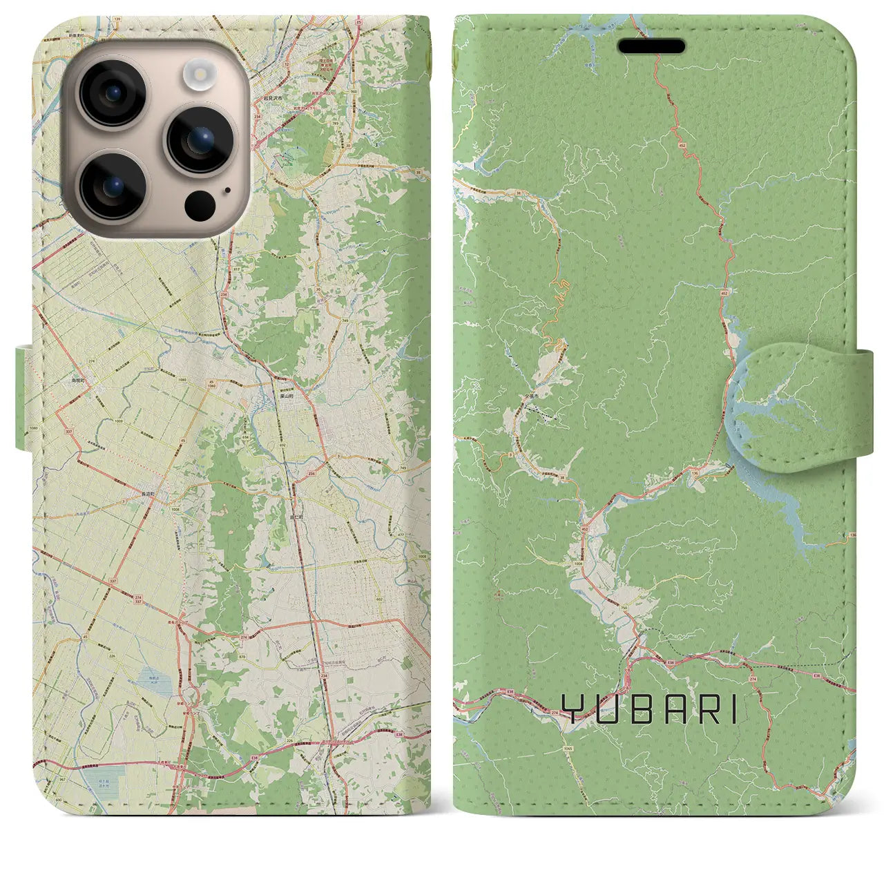 【夕張(北海道)】地図柄iPhoneケース(手帳タイプ)ナチュラル・iPhone 16 Plus 用