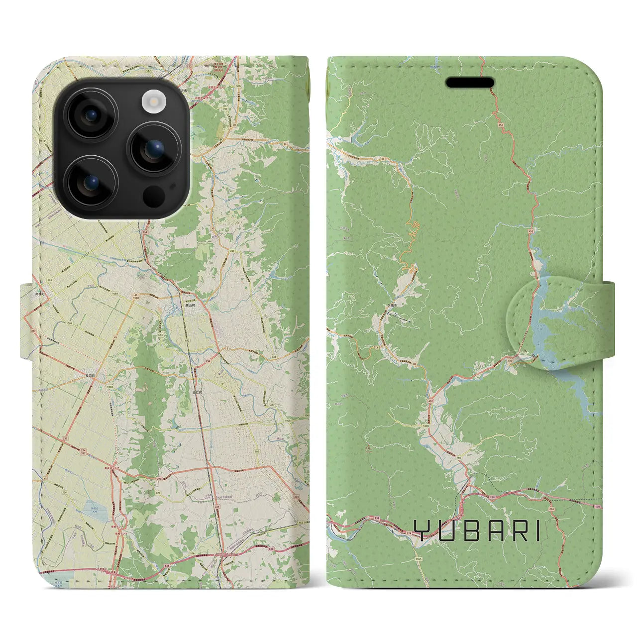 【夕張(北海道)】地図柄iPhoneケース(手帳タイプ)ナチュラル・iPhone 16 用