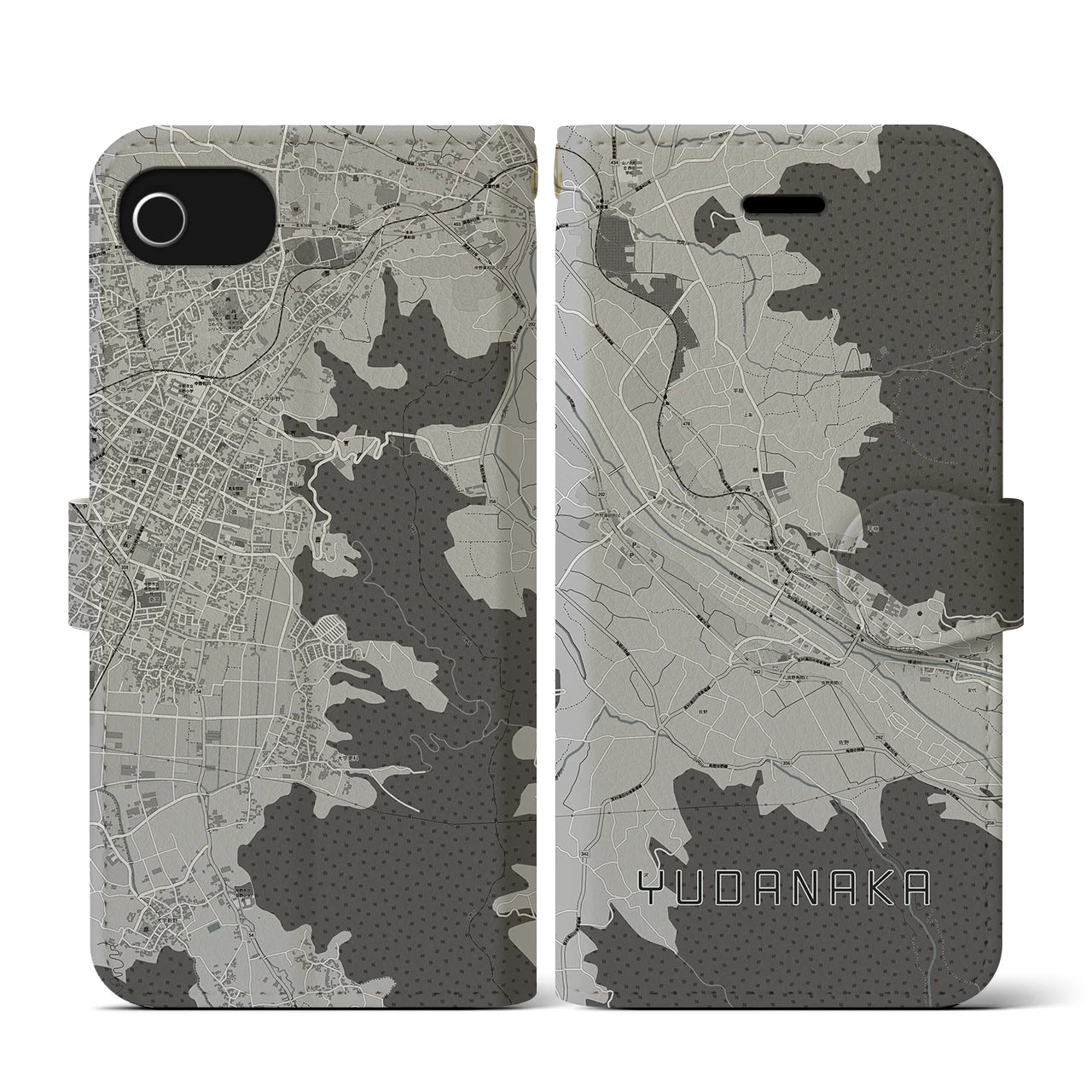 【湯田中(長野県)】地図柄iPhoneケース(手帳タイプ)モノトーン・iPhone SE(第3 / 第2世代) / 8 / 7 / 6s / 6 用