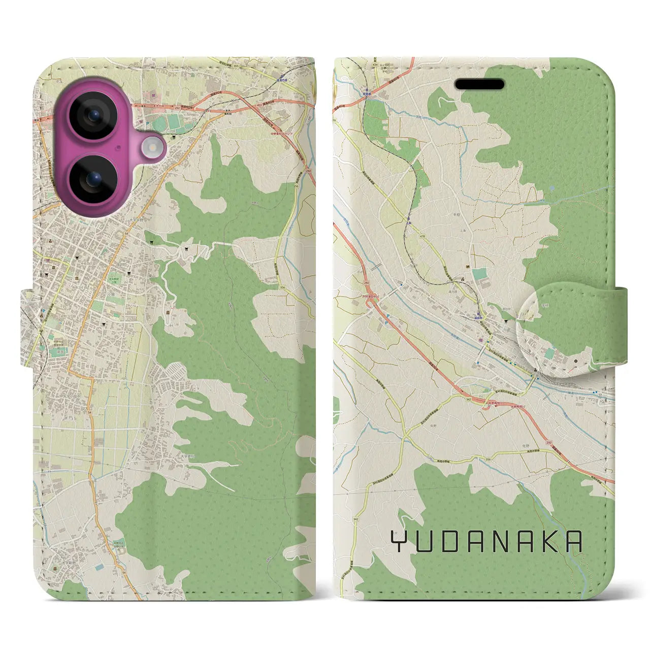 【湯田中(長野県)】地図柄iPhoneケース(手帳タイプ)ナチュラル・iPhone 16 Pro 用