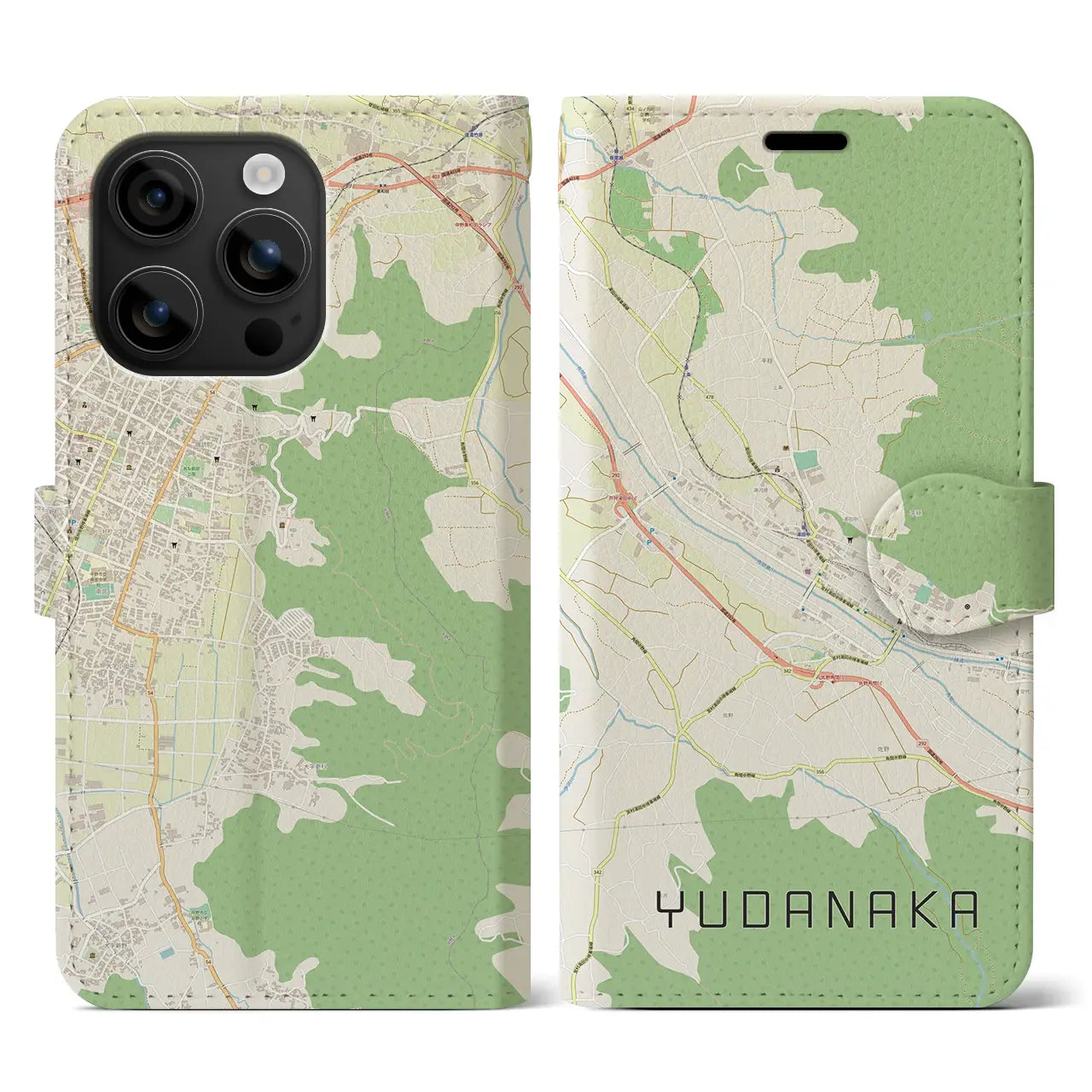 【湯田中(長野県)】地図柄iPhoneケース(手帳タイプ)ナチュラル・iPhone 16 用
