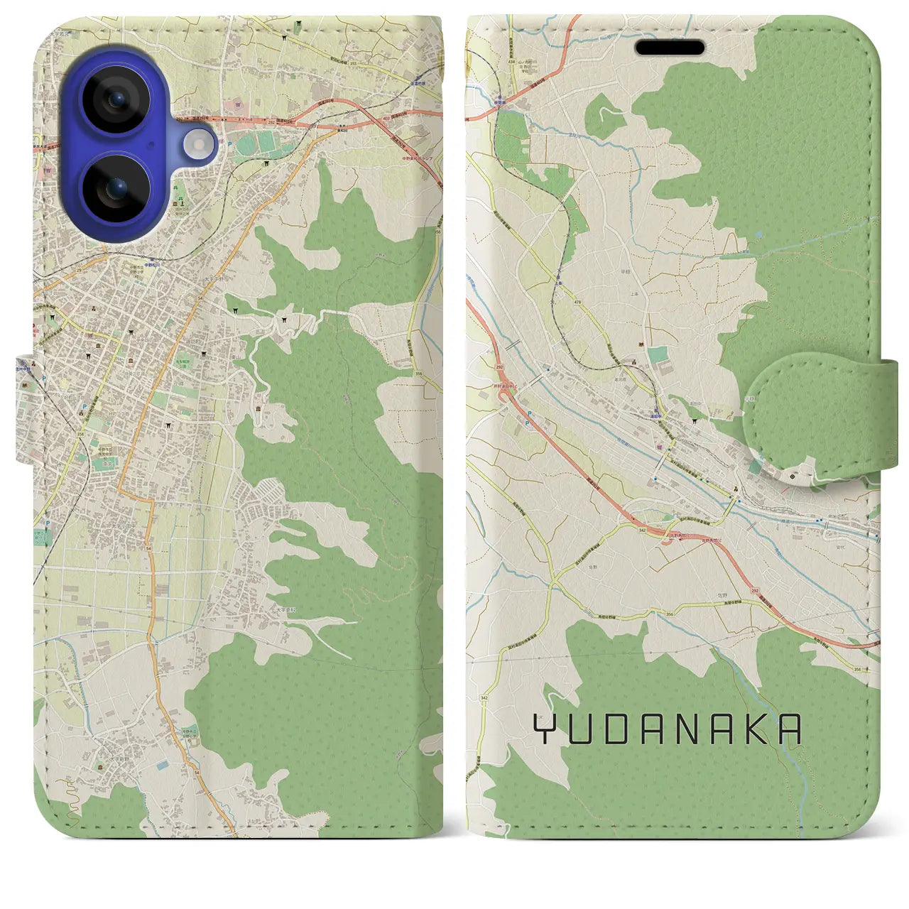 【湯田中(長野県)】地図柄iPhoneケース(手帳タイプ)ナチュラル・iPhone 16 Pro Max 用