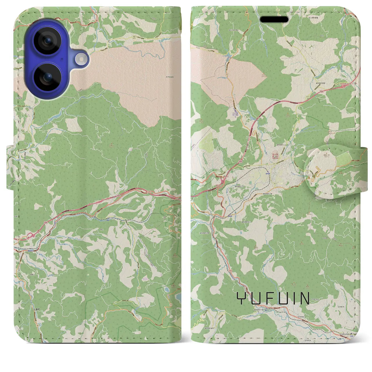 【湯布院(大分県)】地図柄iPhoneケース(手帳タイプ)ナチュラル・iPhone 16 Pro Max 用