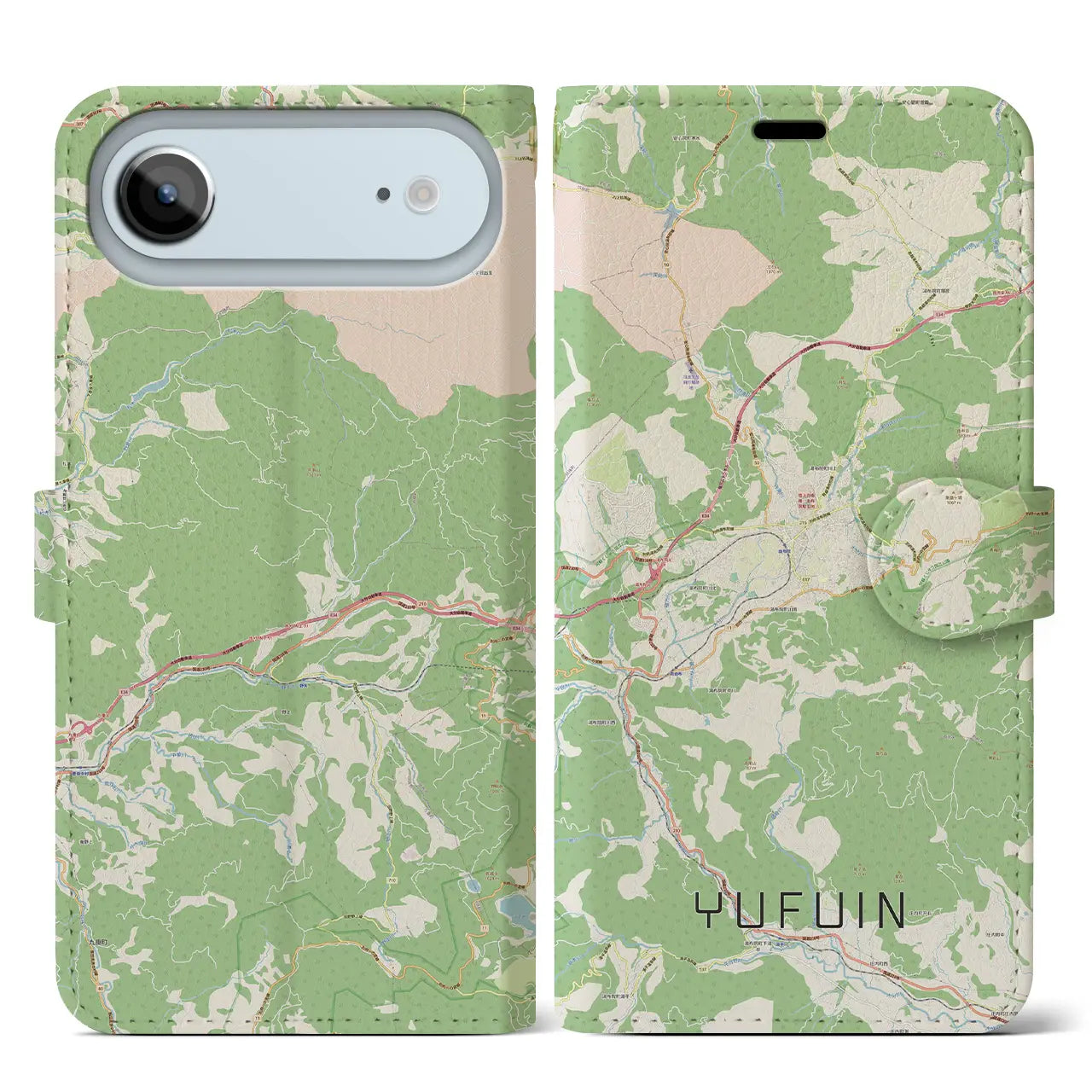 【湯布院(大分県)】地図柄iPhoneケース(手帳タイプ)モノトーン・iPhone 17 Pro Max 用