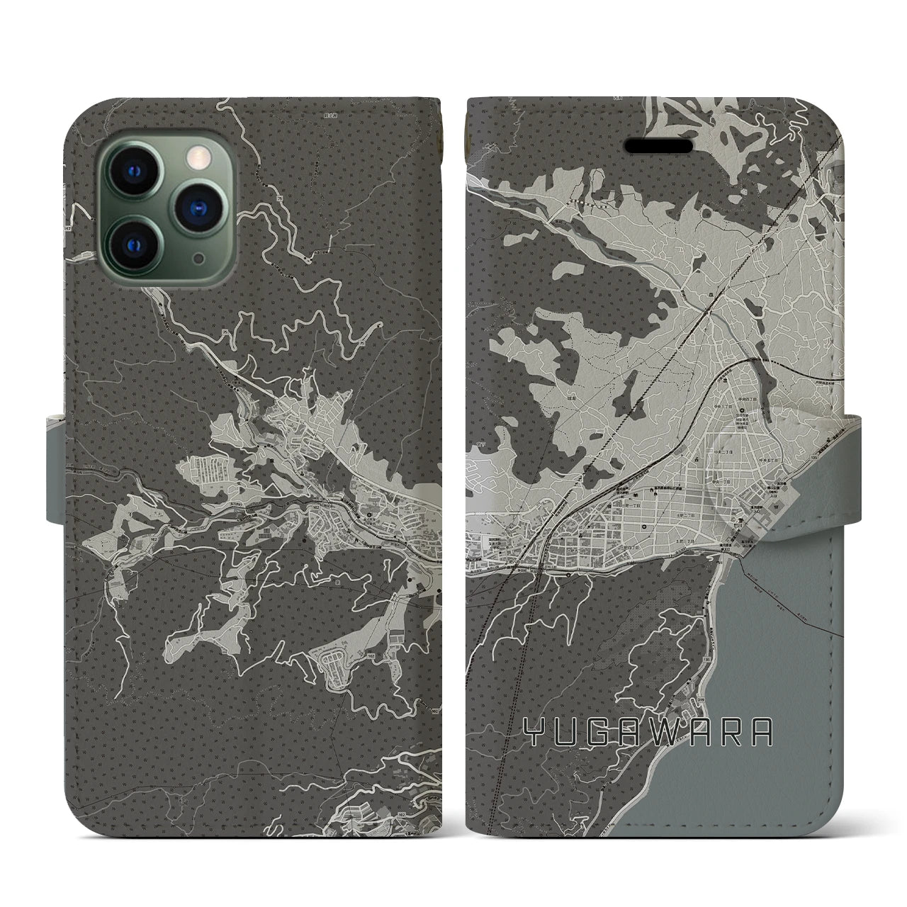 【湯河原(神奈川県)】地図柄iPhoneケース(手帳タイプ)モノトーン・iPhone 11 Pro 用