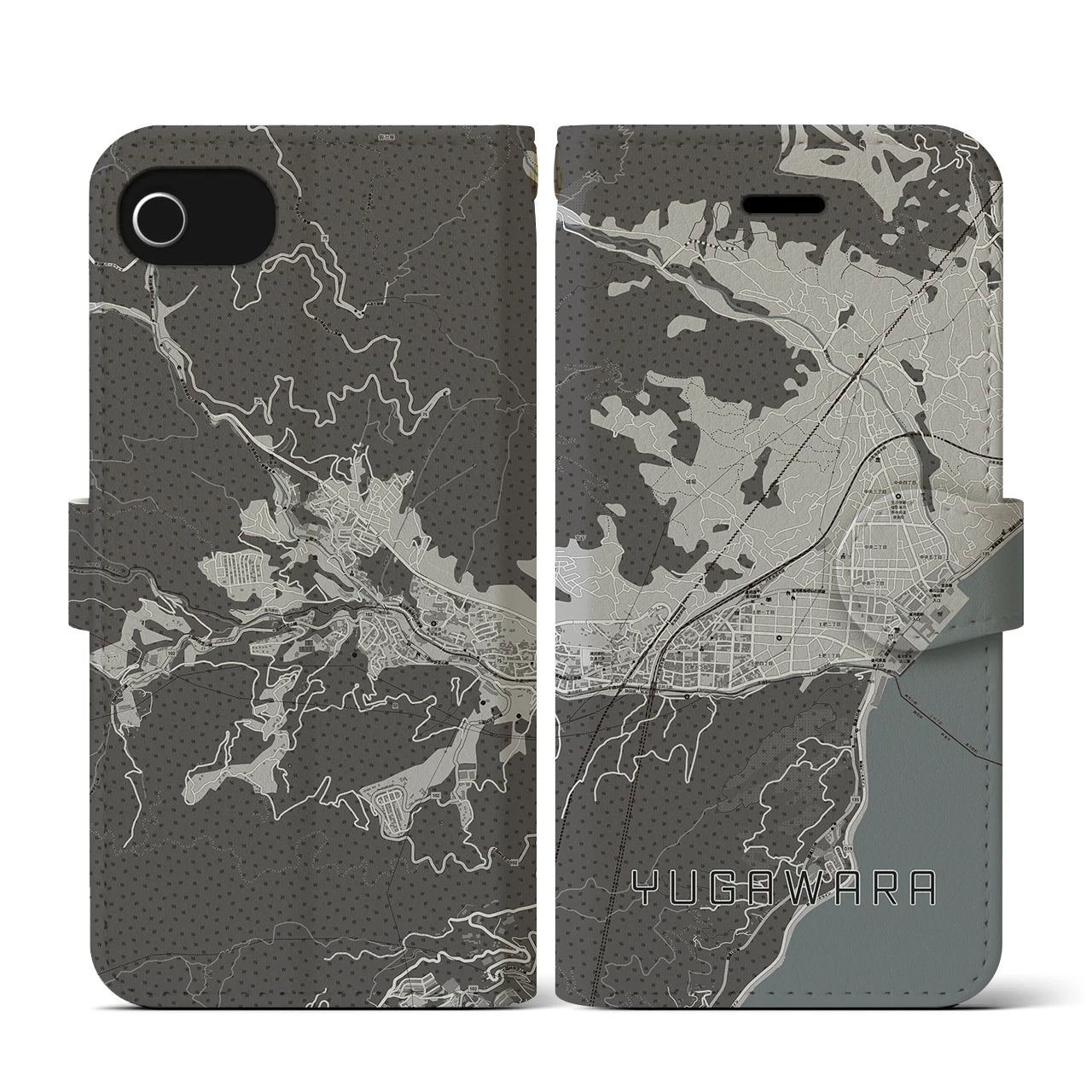 【湯河原(神奈川県)】地図柄iPhoneケース(手帳タイプ)モノトーン・iPhone SE(第3 / 第2世代) / 8 / 7 / 6s / 6 用