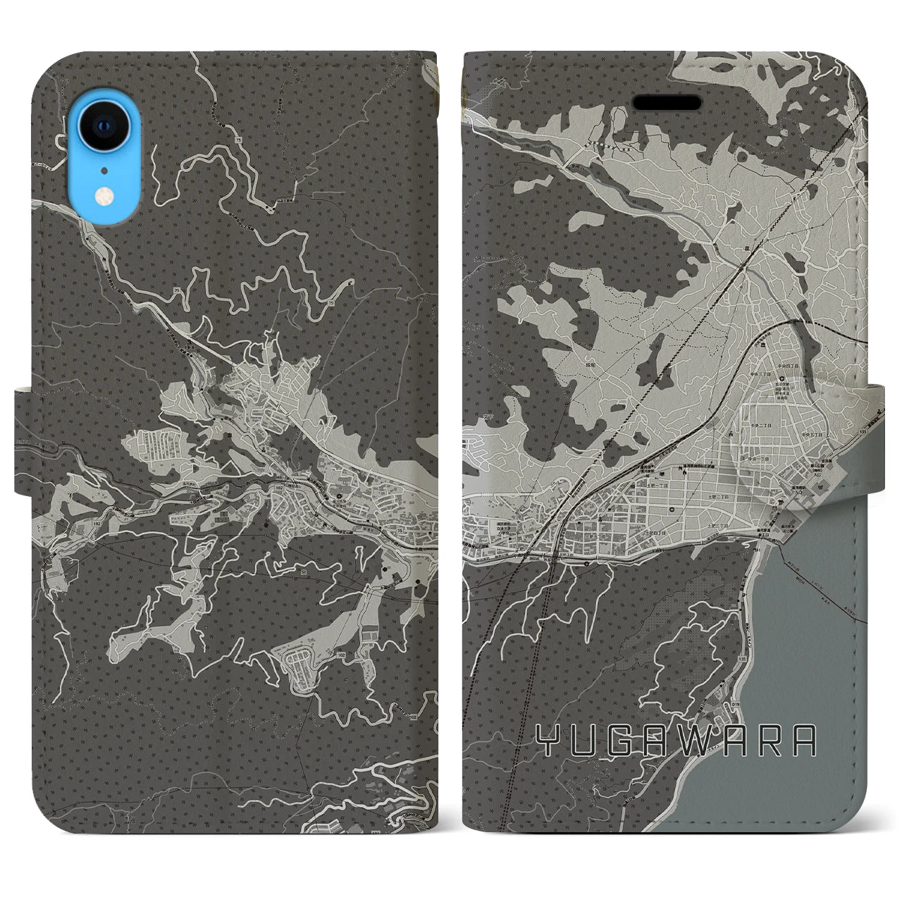 【湯河原(神奈川県)】地図柄iPhoneケース(手帳タイプ)モノトーン・iPhone XR 用