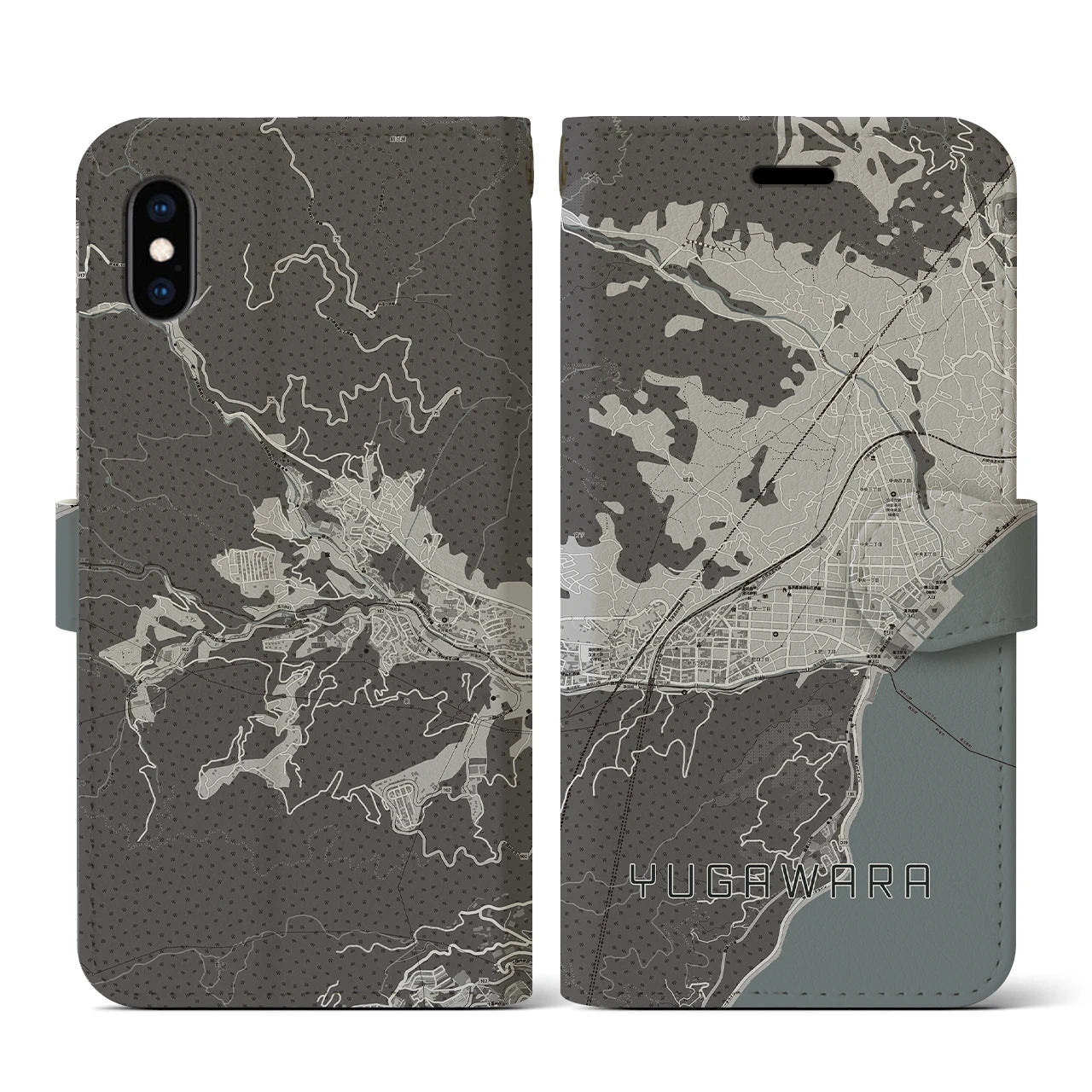 【湯河原(神奈川県)】地図柄iPhoneケース(手帳タイプ)モノトーン・iPhone XS / X 用