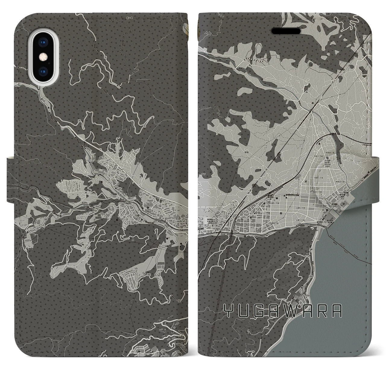 【湯河原(神奈川県)】地図柄iPhoneケース(手帳タイプ)モノトーン・iPhone XS Max 用