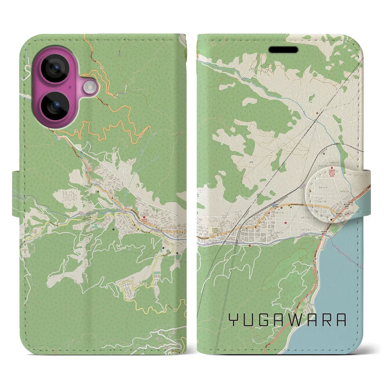【湯河原(神奈川県)】地図柄iPhoneケース(手帳タイプ)ナチュラル・iPhone 16 Pro 用
