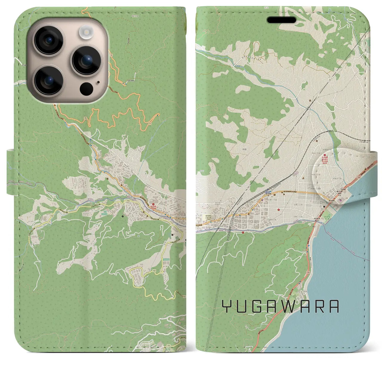 【湯河原(神奈川県)】地図柄iPhoneケース(手帳タイプ)ナチュラル・iPhone 16 Plus 用